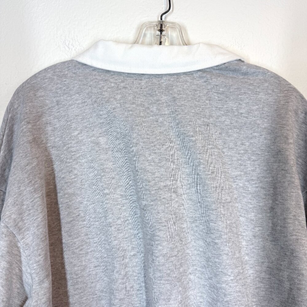 Rugby Polo Top Shirt Sweatshirt Oversized Gray White Academia Preppy - Picture 7 of 11